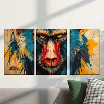 3pcs Monkey with a Red Nose and Blue Eyes Wall Art Set Canvas Framed 40x60cm - High Quality Print 100% Australian Made Wall Canvas Ready to Hang