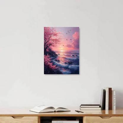 Beautiful Cherry Blossom Sunset Seascape  Painting 40x60cm Metal Print Ready to Hang