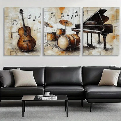 3pcs Musical Instruments Piano Car Perfect Wall Art Set Canvas Framed 40x60cm - High Quality Print 100% Australian Made Wall Canvas Ready to Hang