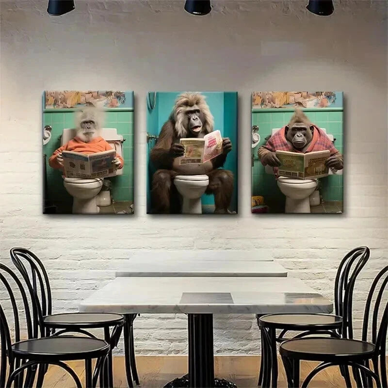 3pcs Funny Monkey Hilarious Décor Perfect Wall Art Set Canvas Framed 40x60cm - High Quality Print 100% Australian Made Wall Canvas Ready to Hang