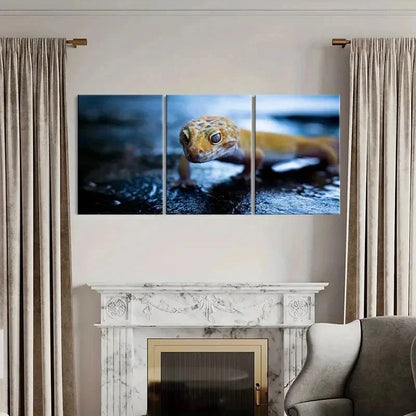 3pcs Small Reptile Gecko on the Floor Wall Art Set Canvas Framed 40x60cm - High Quality Print 100% Australian Made Wall Canvas Ready to Hang