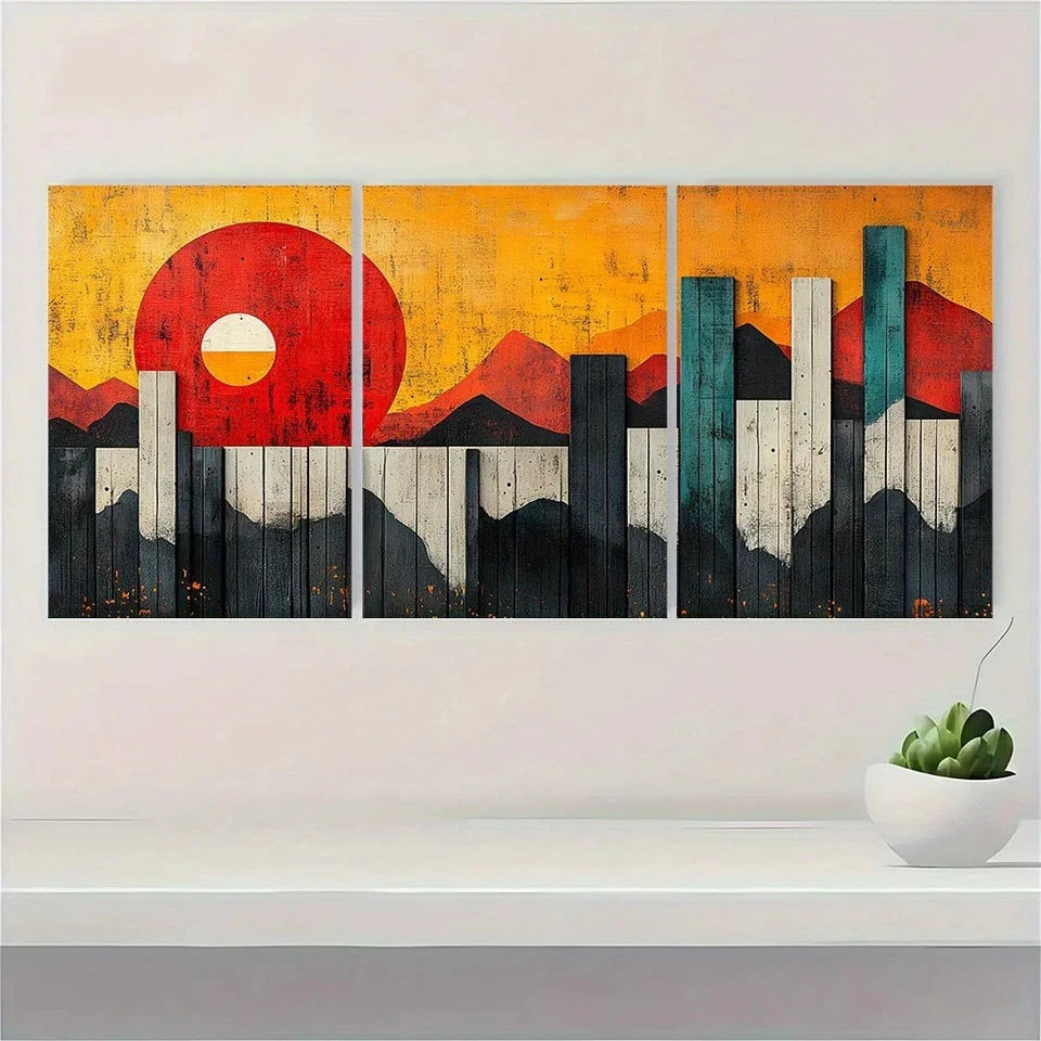 3pcs Geometric Polygon Collage Abstract Shapes Metal Print Ready to Hang Art