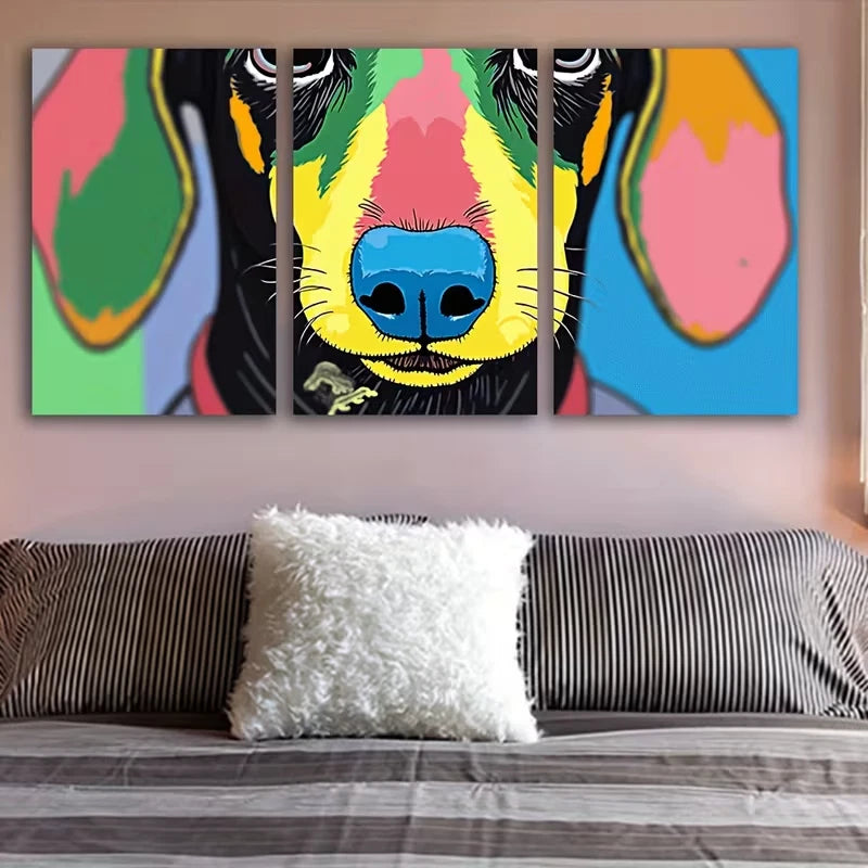 3pcs Colorful Dachshund Dog Decor Wall Art Set Canvas Framed 40x60cm – High Quality Print 100% Australian Made Wall Canvas Ready to Hang