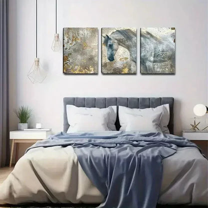 3pcs White Horse Abstract Painting Wall Art Set Canvas Unframed - High Quality Print 100% Australian Made Wall Canvas