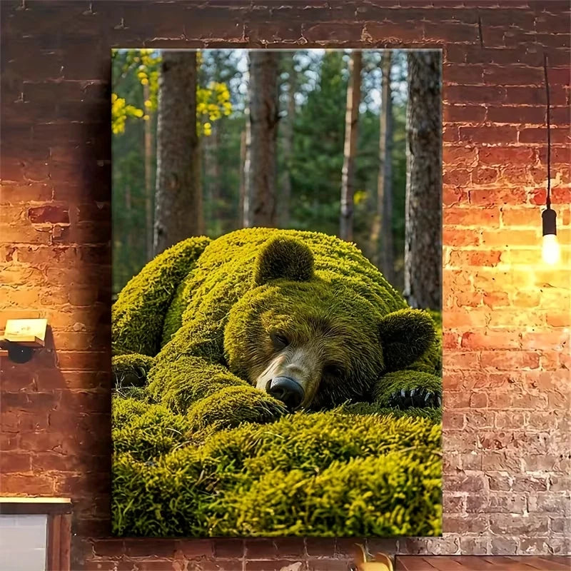 Mossy Bear Cozy Forest Wildlife Scene Metal Print Ready to Hang