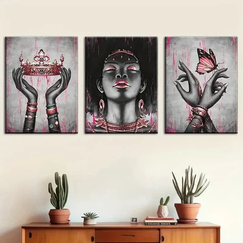 3pcs Pink Rose Golden Black Girl Décor Perfect Wall Art Canvas Unframed - High Quality Print 100% Australian Made Wall Canvas
