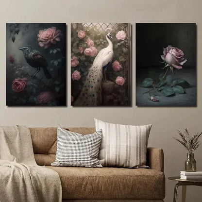 3pcs Gothic Animal Bird and Pearooster Wall Art Set Canvas Unframed - High Quality Print 100% Australian Made Wall Canvas