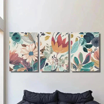 3pcs Boho Floral Vibrant Flowers & Leaves Wall Art Canvas Unframed – High Quality Print 100% Australian Made Wall Canvas