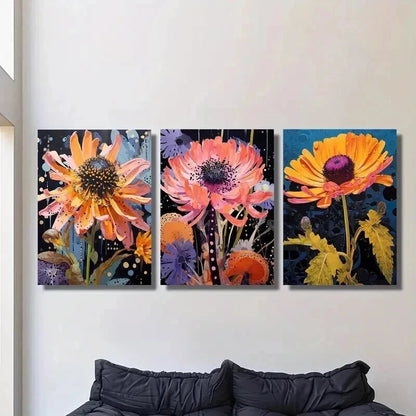 3pcs Cornflowers And Marigolds Designs Wall Art Set Canvas Framed 40x60cm - High Quality Print 100% Australian Made Wall Canvas Ready to Hang
