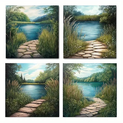 4pcsBeautiful Pond Lak Wall Art Canvas Framed