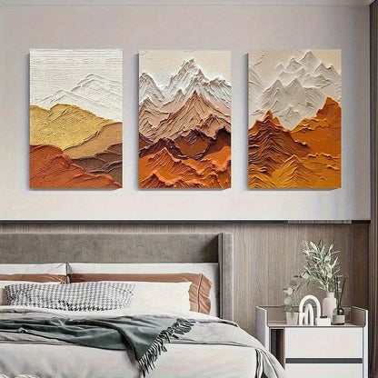 3pcs Abstract Mountain Earth Tone Geometric Metal Print Ready to Hang Art