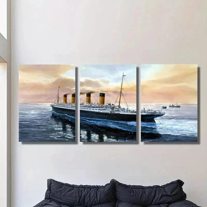 3pcs Classic Modern Cruise Ship on the Sea Wall Art Set Canvas Framed 40x60cm - High Quality Print 100% Australian Made Wall Canvas Ready to Hang