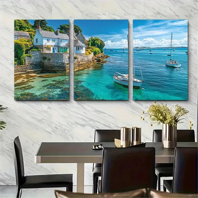 3pcs England Coastal Scenery Metal Print Ready to Hang Art