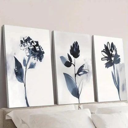 3pcs Classic Modern Blue Floral Painting Wall Art Set Canvas Framed 40x60cm - High Quality Print 100% Australian Made Wall Canvas Ready to Hang