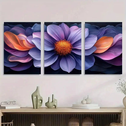 3pcs Vibrant Purple Aster Flower Perfect Wall Art Set Canvas Framed 40x60cm - High Quality Print 100% Australian Made Wall Canvas Ready to Hang