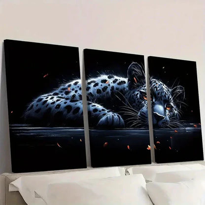 3pcs Black White Lying Leopard Animal Wall Art Set Canvas Unframed - High Quality Print 100% Australian Made Wall Canvas