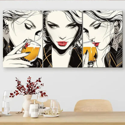 3pcs Women Drinking Cocktail Chic Poses Wall Art Canvas Unframed - High Quality Print 100% Australian Made Wall Canvas