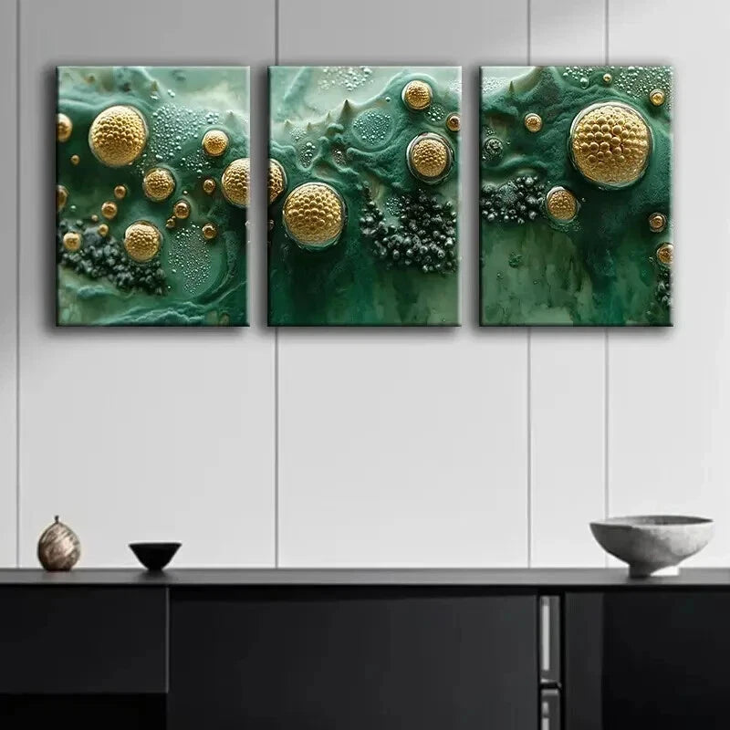 3pcs Abstract Green & Golden Designs Wall Art Set Canvas Framed 40x60cm - High Quality Print 100% Australian Made Wall Canvas Ready to Hang