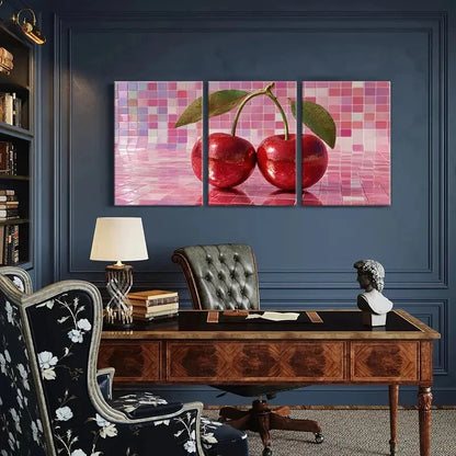 3pcs Artistic Cherry Mosaic Design Poster Metal Print Ready to Hang Art
