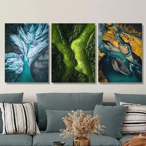 3pcs Natural Glaciers, Rivers and Mountains Wall Art Set Canvas Unframed - High Quality Print 100% Australian Made Wall Canvas