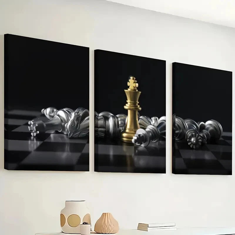 3pcs Featuring Chess And Board Games Perfect Wall Art Set Canvas Framed 40x60cm - High Quality Print 100% Australian Made Wall Canvas Ready to Hang