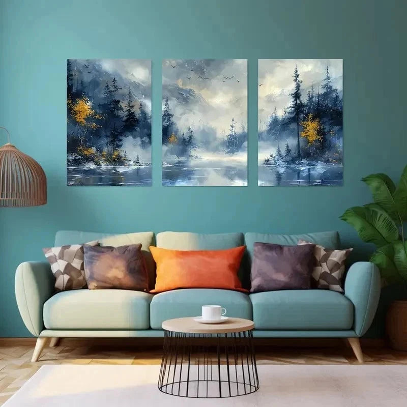 3pcs Misty Blue Mountain  Wall Art Set Canvas Framed 40x60cm - High Quality Print 100% Australian Made Wall Canvas Ready to Hang