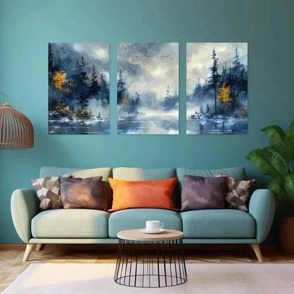 3pcs Misty Blue Mountain  Wall Art Set Canvas Framed 40x60cm - High Quality Print 100% Australian Made Wall Canvas Ready to Hang