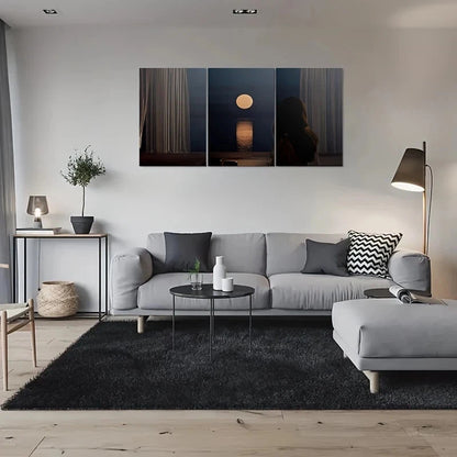 3pcs Moonlit Serene Nighttime Scene Full Moon Metal Print Ready to Hang Art