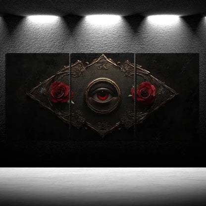 3pcs Eyes and Roses Black & Red Metal Print Ready to Hang Art