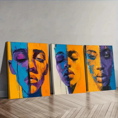 3pcs Different Faces Wall Art Set Canvas Unframed - High Quality Print 100% Australian Made Wall Canvas
