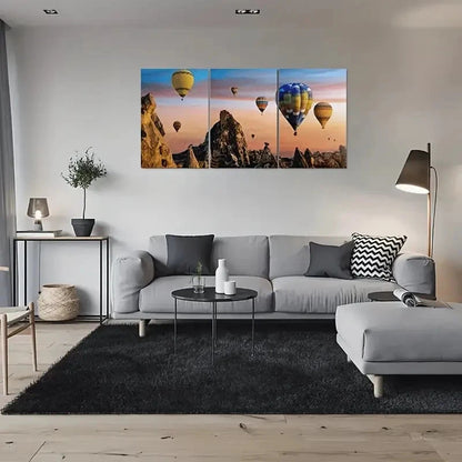 3pcs Hot Air Balloon Sunset Landscape Metal Print Ready to Hang Art