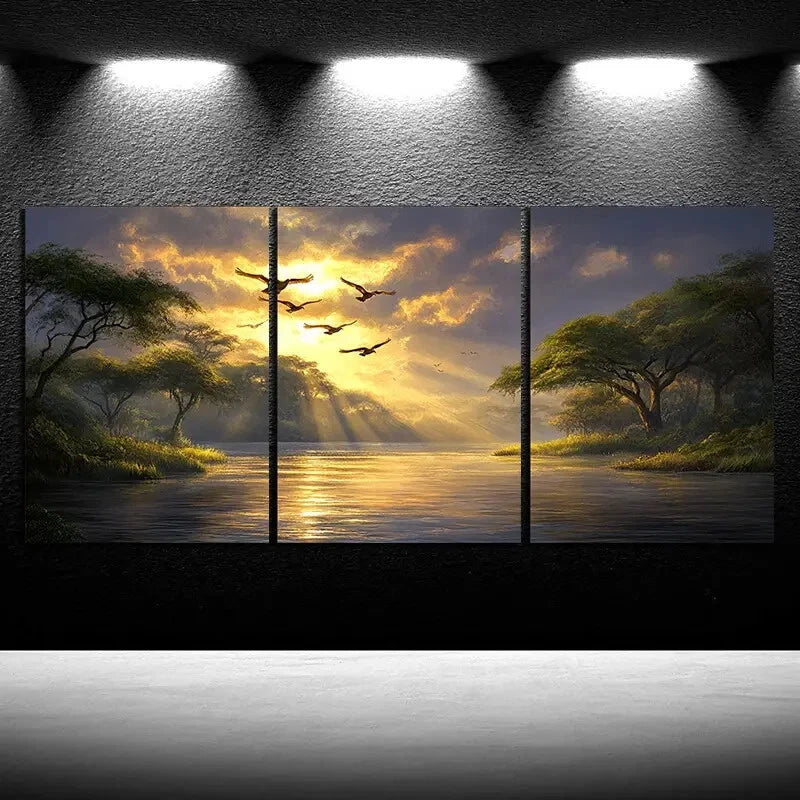 3pcs Flying Bird Scenery Nature Metal Print Ready to Hang Art