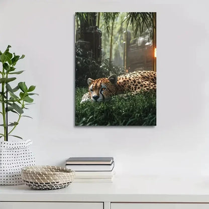 Steampunk Cheetah in Bamboo Grove Painting 40x60cm Metal Print Ready to Hang