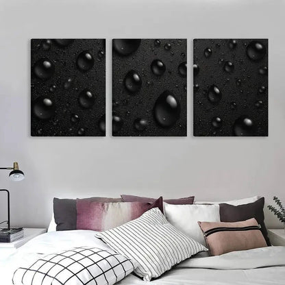 3pcs Black Water Droplets On A Dark Surface   Wall Art Set Canvas Framed 60x90cm - High Quality Print 100% Australian Made Wall Canvas Ready to Hang