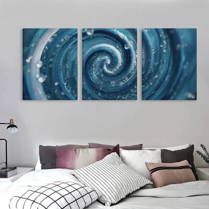 3pcs Blue Water Spiral in The Style Wall Art Set Canvas Framed 60x90cm - High Quality Print 100% Australian Made Wall Canvas Ready to Hang