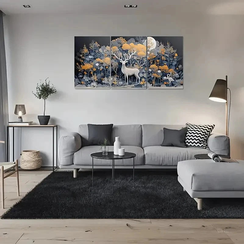 3pcs Enchanted Forest Moonlit Deer Metal Print Ready to Hang Art