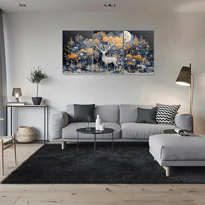 3pcs Enchanted Forest Moonlit Deer Metal Print Ready to Hang Art