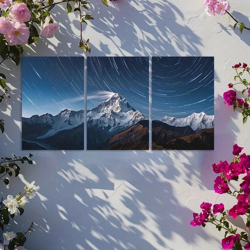 3pcs Starry Night Himalaya Mountain Metal Print Ready to Hang Art