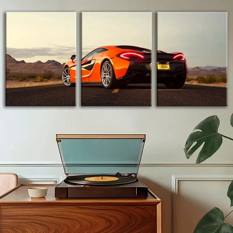 3pcs Vibrant Supercar Racing Sports Car Metal Print Ready to Hang Art