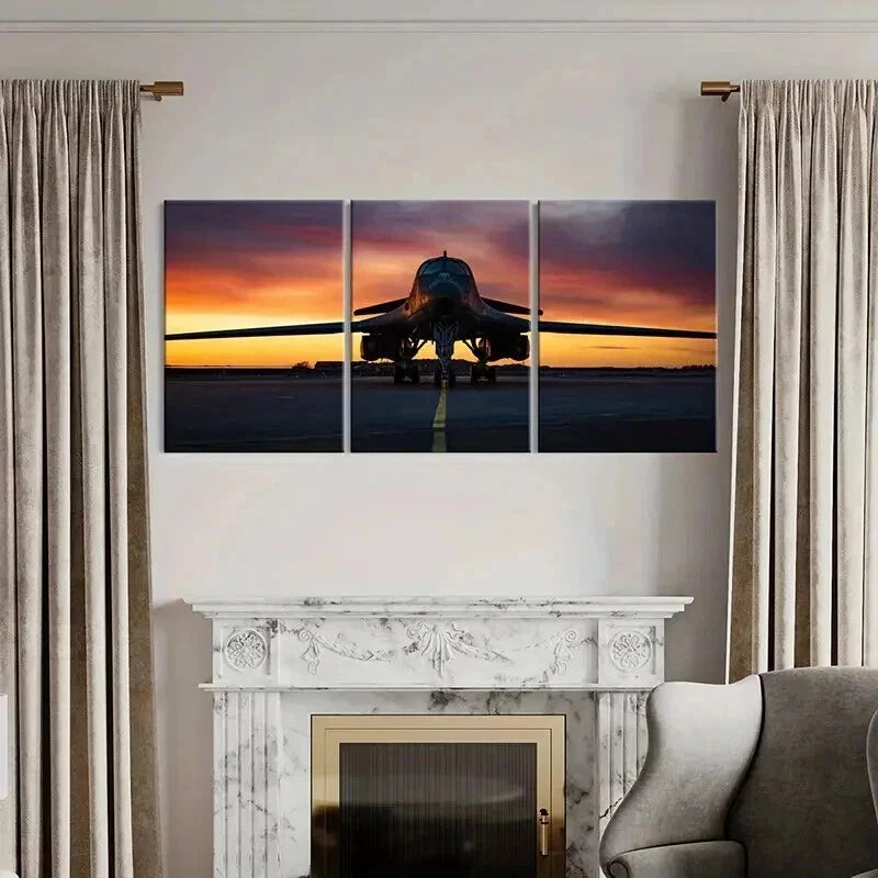 3pcs Military Themed Art Fighter Jets Wall Art Set Canvas Framed 40x60cm - High Quality Print 100% Australian Made Wall Canvas Ready to Hang
