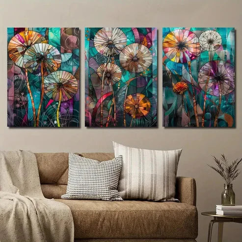 3pcs Colorful Abstract Dandelion Wall Art Set Canvas Unframed - High Quality Print 100% Australian Made Wall Canvas