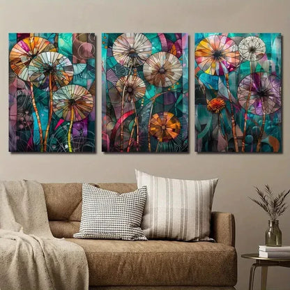 3pcs Colorful Abstract Dandelion Wall Art Set Canvas Unframed - High Quality Print 100% Australian Made Wall Canvas