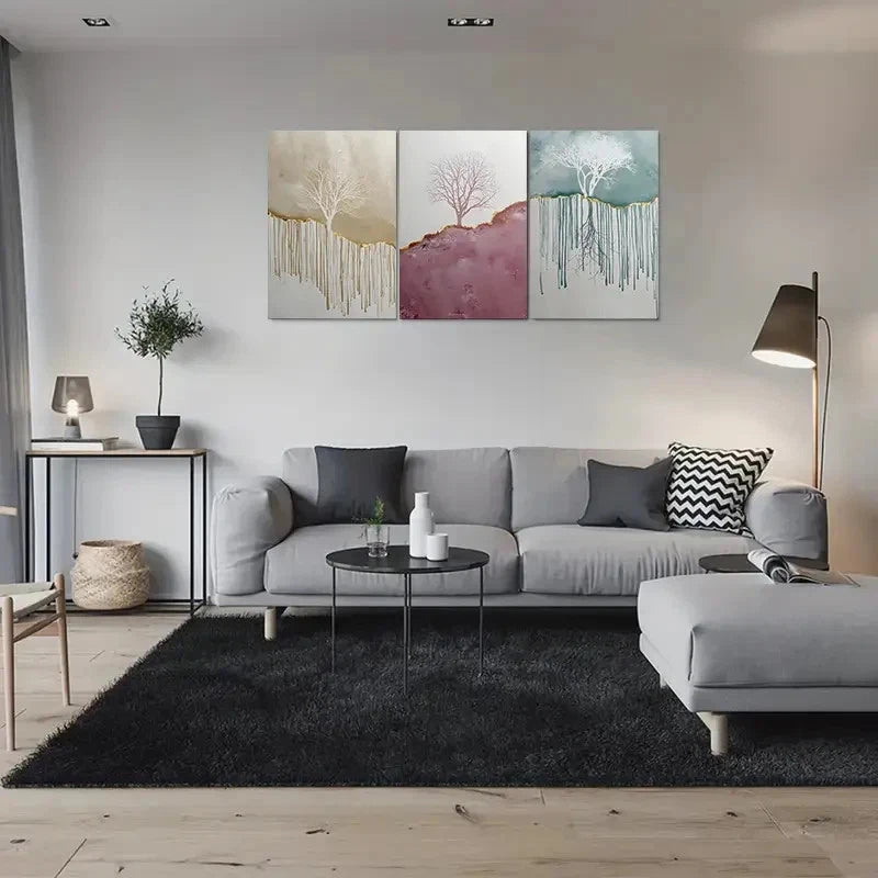 3pcs Abstract Tree Purple Blue Themed Metal Print Ready Hang to Art