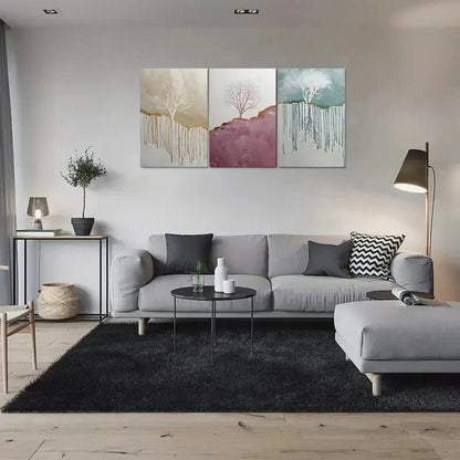 3pcs Abstract Tree Purple Blue Themed Metal Print Ready Hang to Art