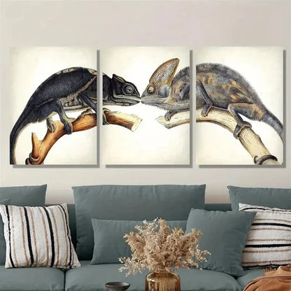 3pcs A Lizard And A Chameleon Wall Art Set Canvas Unframed - High Quality Print 100% Australian Made Wall Canvas
