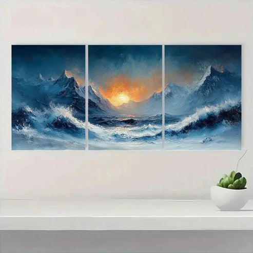 3pcs Abstract Wave & Mountain Landscape Wall Art Set Canvas Unframed - High Quality Print 100% Australian Made Wall Canvas
