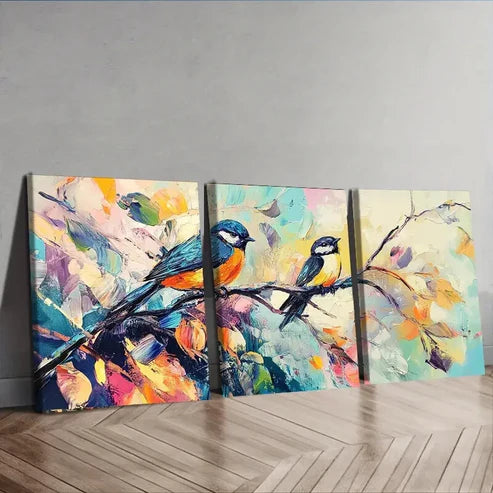 3pcs Birds Perched on Branches and Leave Perfect Wall Art Set Canvas Unframed - High Quality Print 100% Australian Made Wall Canvas