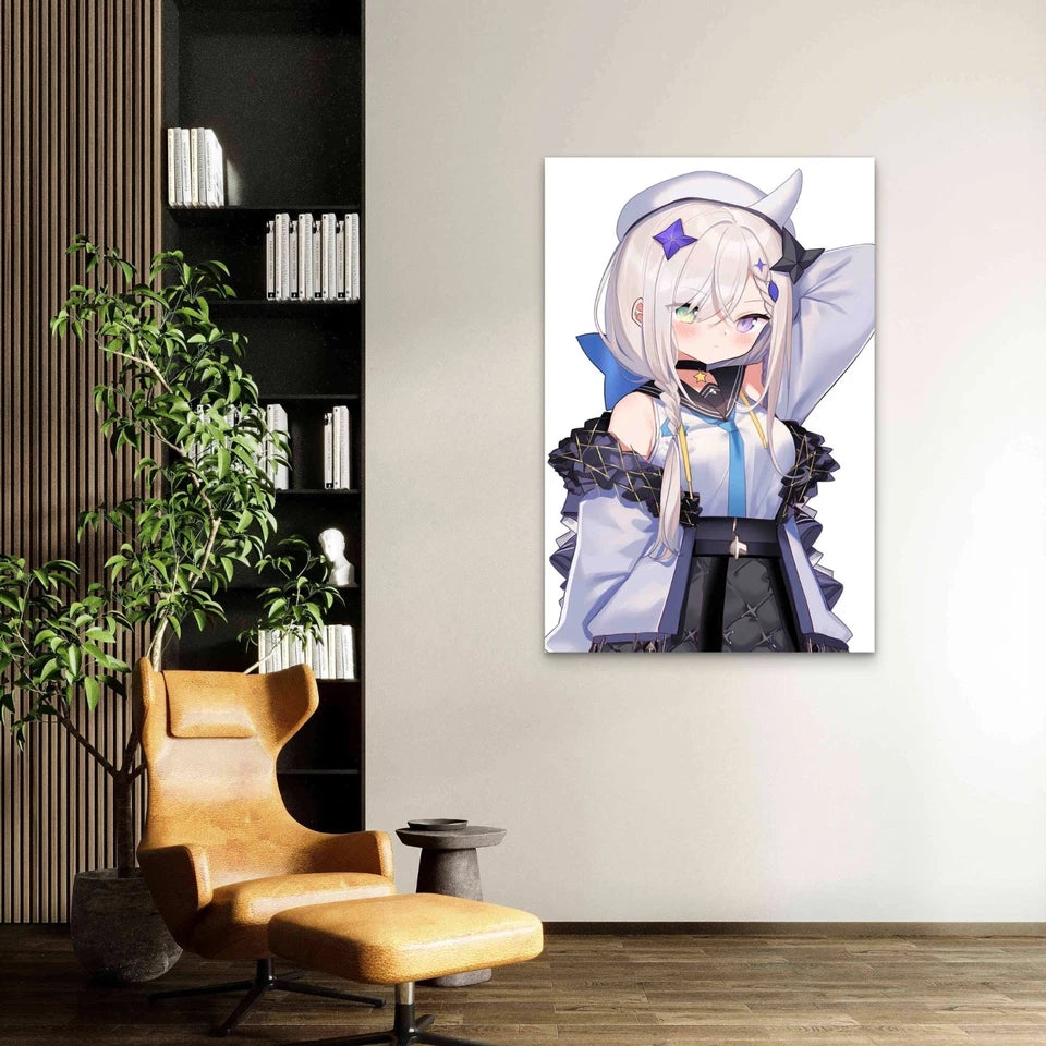 Anime Character With Long White Hair Blue Eyes 60×90cm Metal Print Ready to Hang