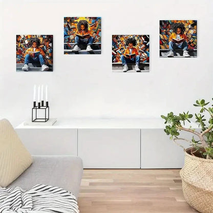 4pcs Vibrant African American Joy Theme Wall Art Canvas Framed