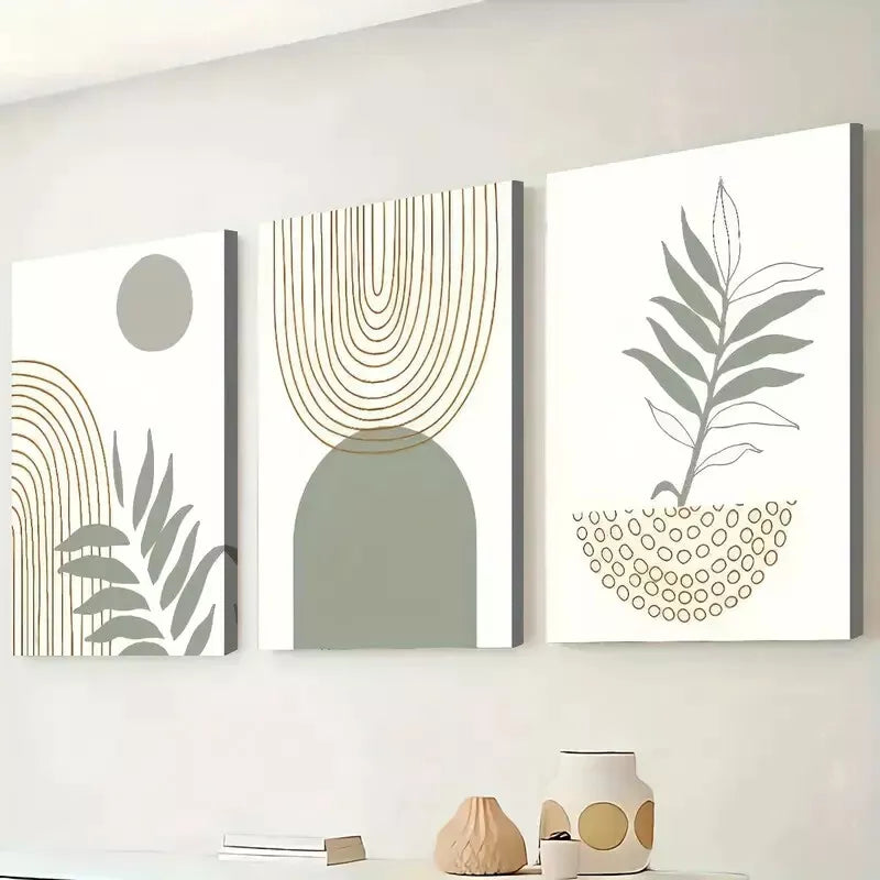 3pcs Bohemian Modern Minimalist Botanical Plant Wall Art Set Canvas Framed 50x70cm - High Quality Print 100% Australian Made Wall Canvas Ready to Hang
